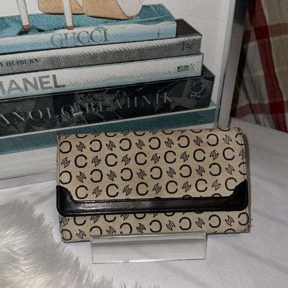 Vintage CELINE Monogram Jacquard Long Wallet Brown GUC - Picture 2 of 14